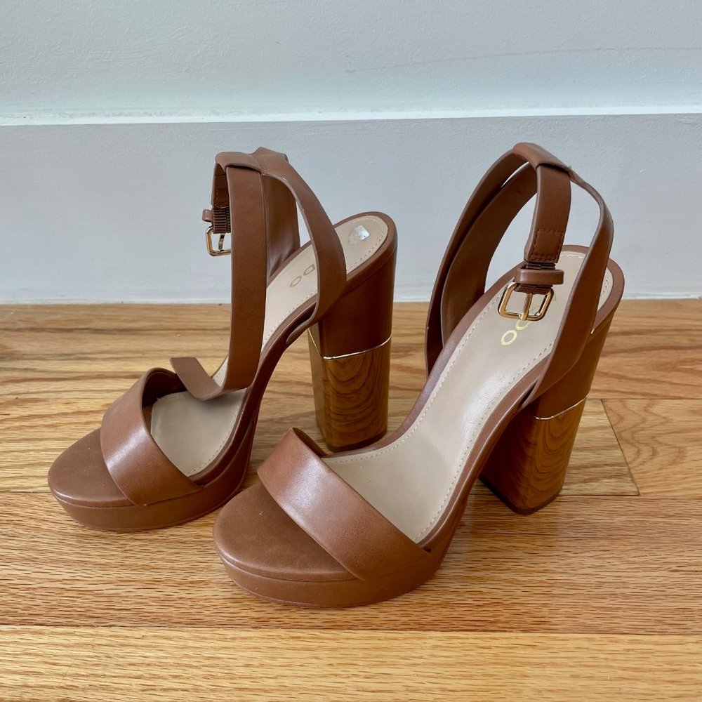 Aldo Brown Sandals with Wooden Heel - Worn Once